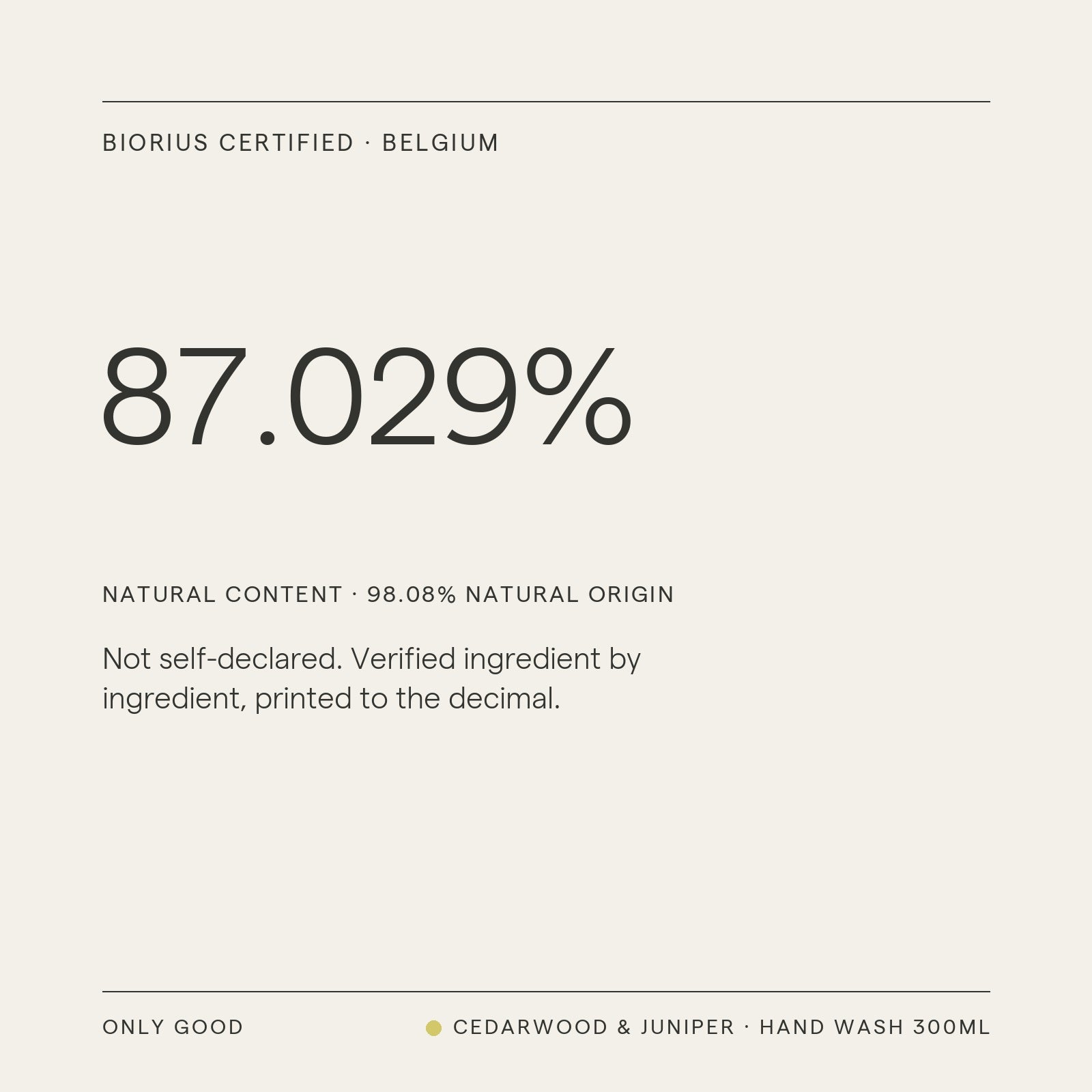 Biorius certificate, Cedarwood & Juniper Hand Wash