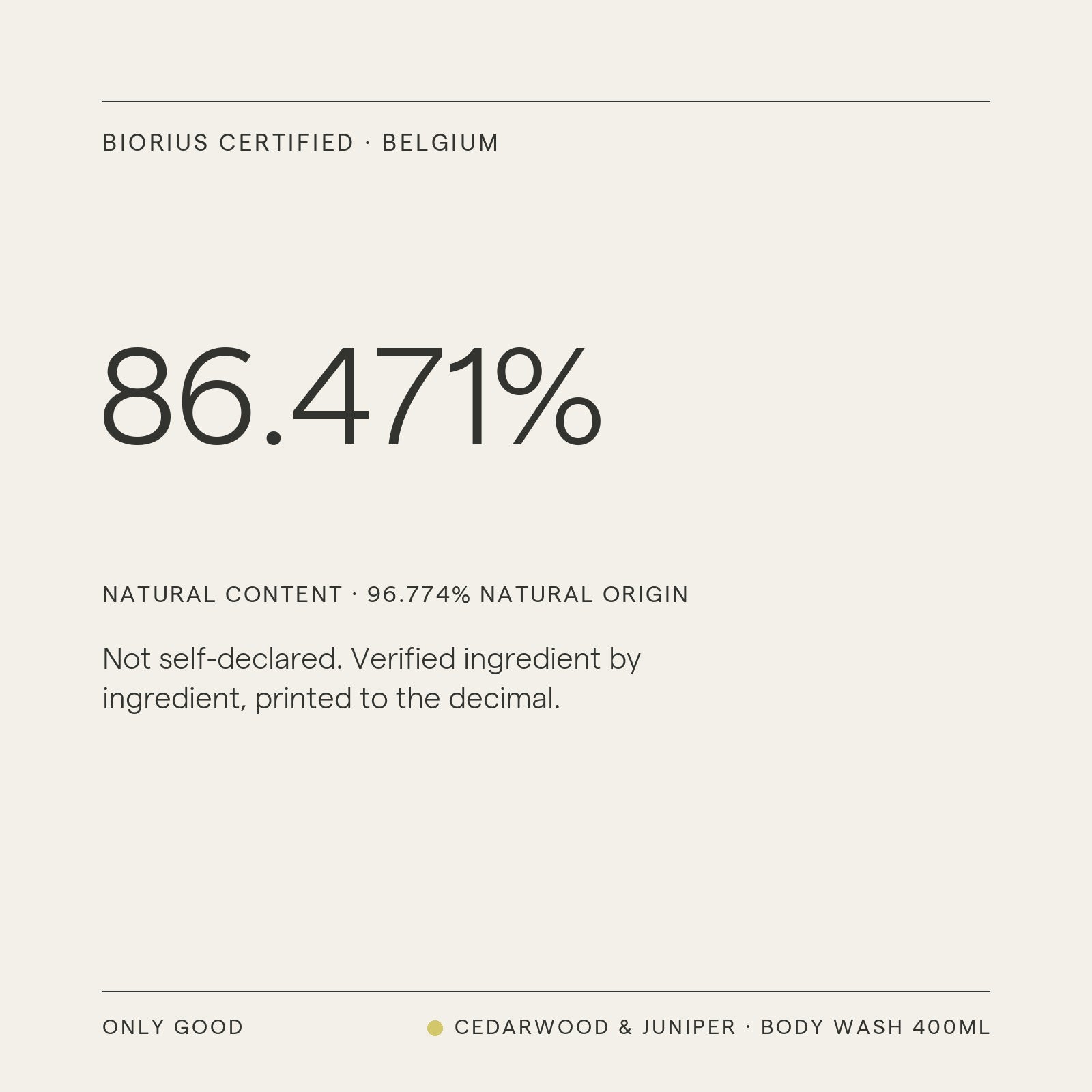Biorius certificate, Cedarwood & Juniper Body Wash